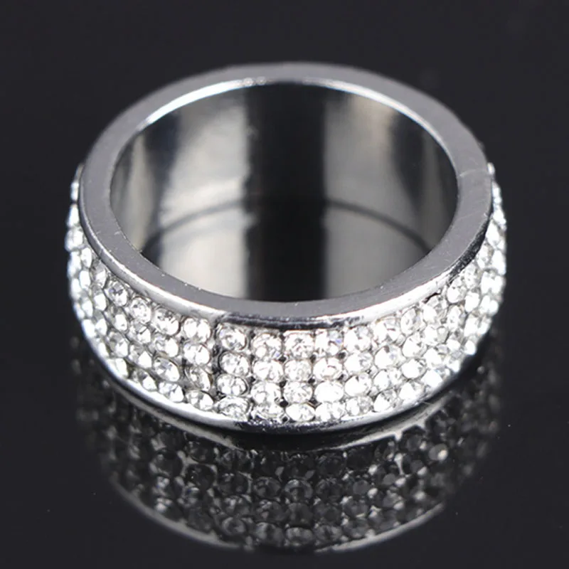 

Fashion Luxury Silver Plated Color 4 Rows Sparkling Crystal Rhinestone Zircon Female Ring for Women Wedding Engagement Jewelry