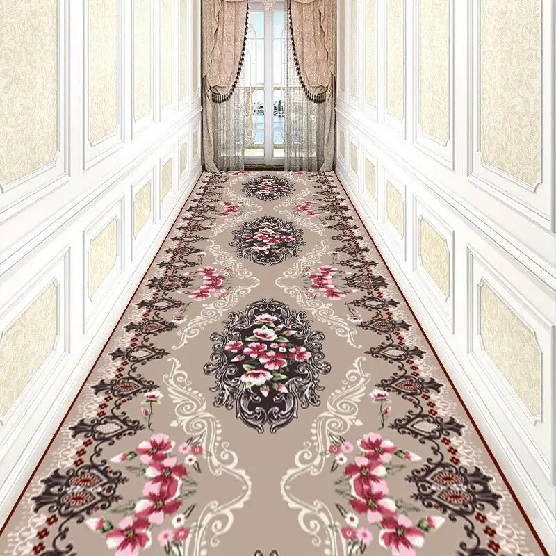 

Традиционные элегантные цветочные ковры для вестибюля, Длинные коврики для лестницы, коридора, вечеринки, свадьбы, противоскользящий домаш...