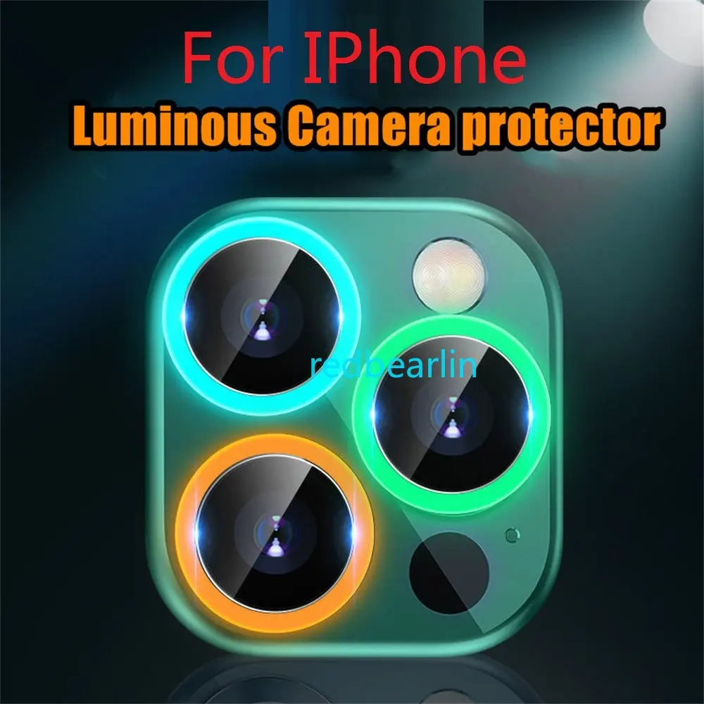 100pcs Luminous Camera Ring Protector Film For iPhone 14 13 12 Pro Max 11 Back Lens Tempered Glass Protective Cover