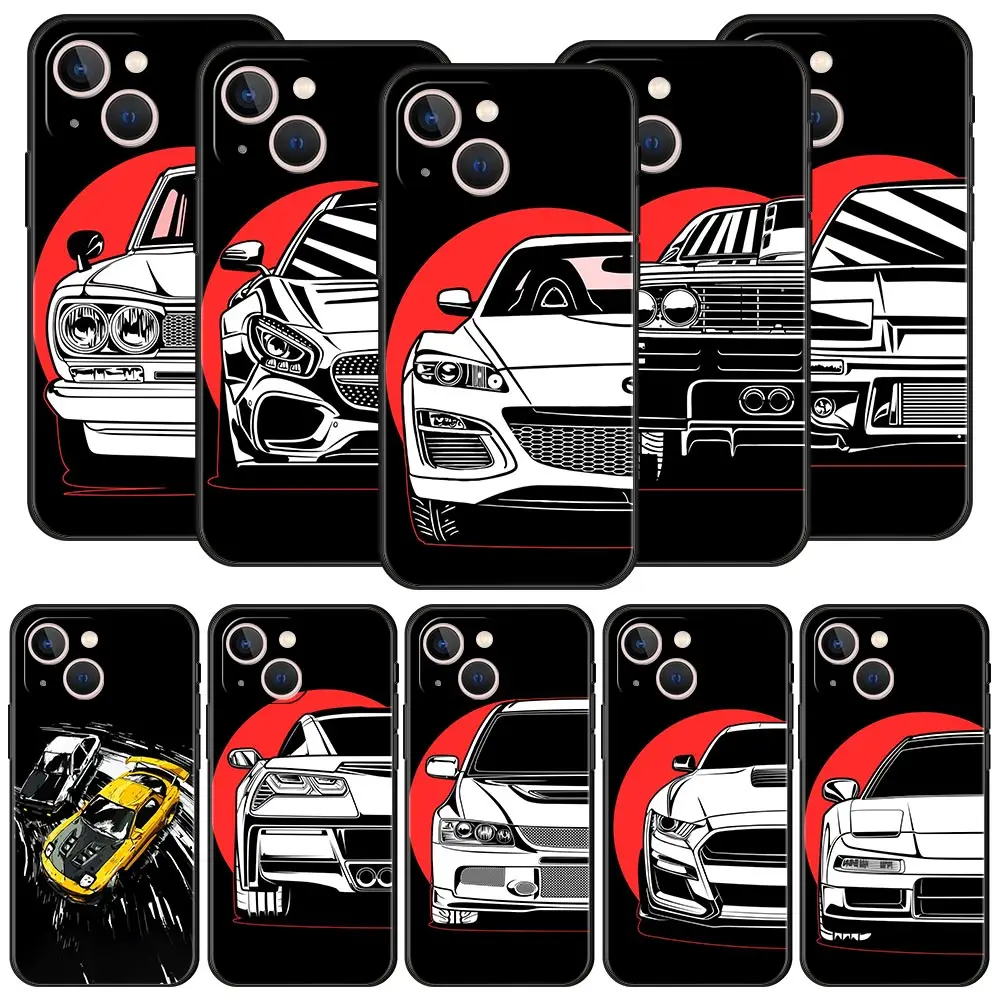 

JDM Tokyo drift Sports Car Lamp For iPhone 11 12 13 14 Pro Max Mini Phone Case X XR XS 7 8 Plus SE 2020 Luxury Soft Cover Funda