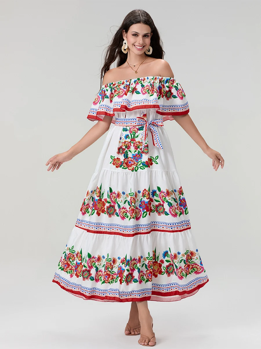 Женское длинное платье без бретелек летнее пляжное с цветочным принтом вырезом