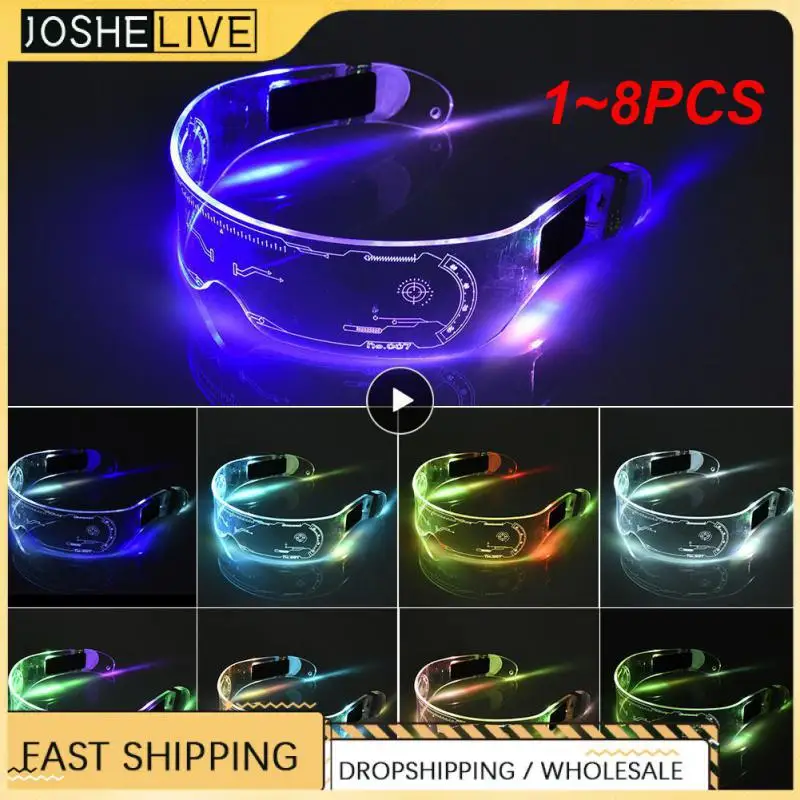 

1~8PCS Colorful LED Luminous Glasses Futuristic Electronic Visor Glasses Light Up Glasses Prop for Halloween Party Festival
