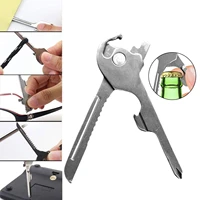 6 in one folding pocket keychain outdoor multitool key shape bottle opener screwdriver serrated blade survival escape tool