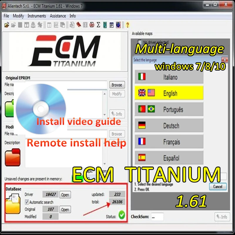 2022 хит! ECM TITANIUM 1,61 с драйвером 26000 + ECM 18259 + драйверы для инструмента ecu отправка ссылки или CD или USB windows 7/8/10