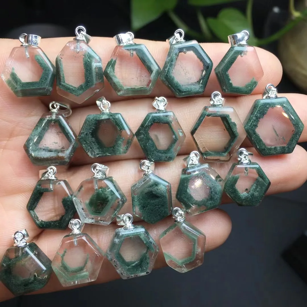 1 шт. Fengbaowu натуральный зеленый фантомный кварцевый лодолитный кулон из