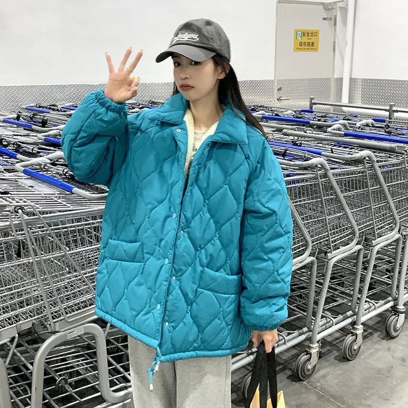 GOPLUS Winter Coat Vintage Diamond Boyfriend Loose Warm Down Cotton Jacket Female Solid Winter Clothes fashion tops 2022 women