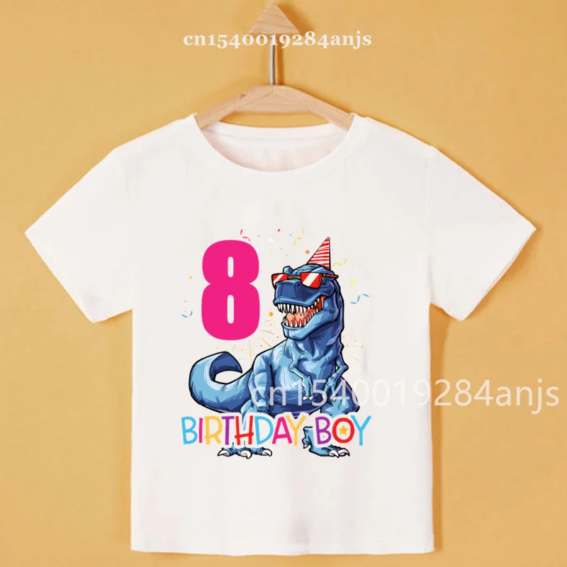 

New children's dinosaur birthday number 1-10 cartoon T-shirt boy girl dinosaur number name T-shirt can be customized number name