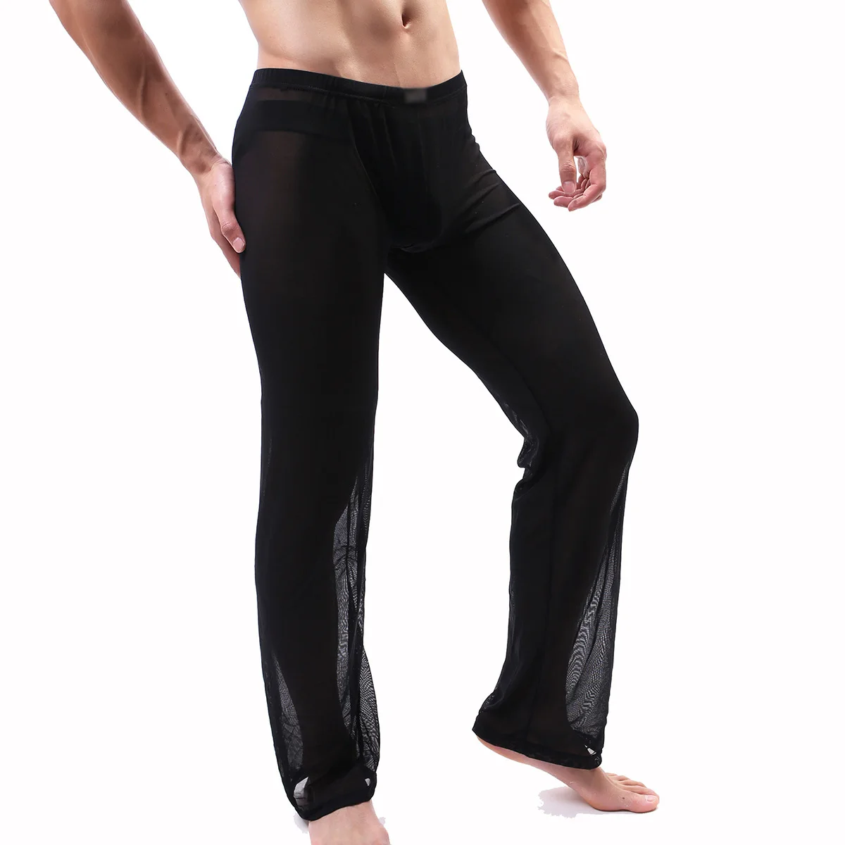 Men Pants Male Sleepwear Summer Lingerie Clubwear Thin Transparent See through Trousers Loose Nightwear Fashion