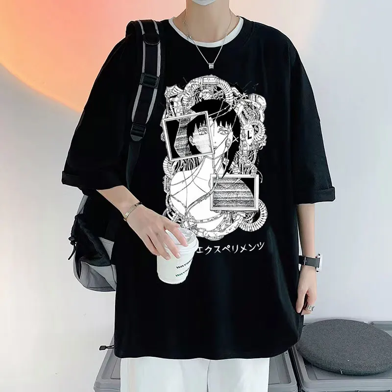

Japanese Anime Serial Experiments Lain Iwakura Weeb Girl Sci Fi Graphic T-shirts Men Women Fashion Merch Y2k Oversized Tshirt