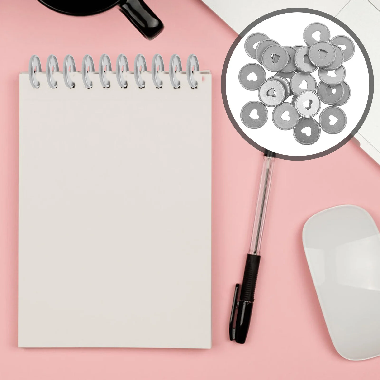 

24 Pcs Book Binder Heart Binding Buckle Discs Tool 3.5x0.4cm Silver Abs Loose-leaf Small