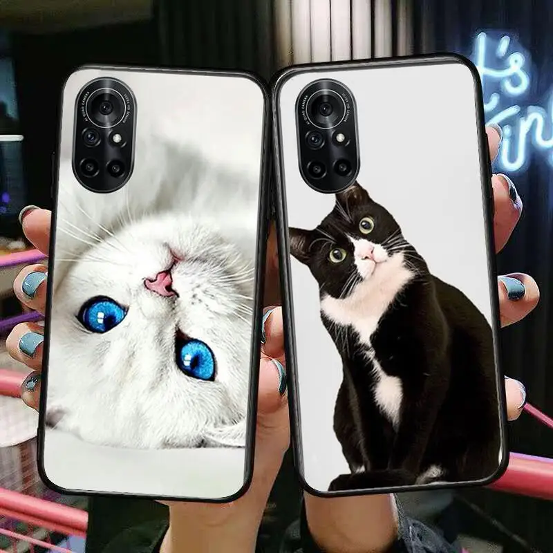 

Cute Lovely Black White Cat Clear Phone Case For Huawei Honor 20 10 9 8A 7 5T X Pro Lite 5G Black Etui Coque Hoesjes Comic Fas
