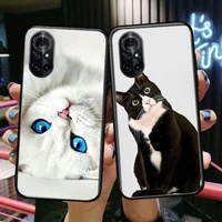 cute lovely black white cat clear phone case for huawei honor 20 10 9 8a 7 5t x pro lite 5g black etui coque hoesjes comic fas