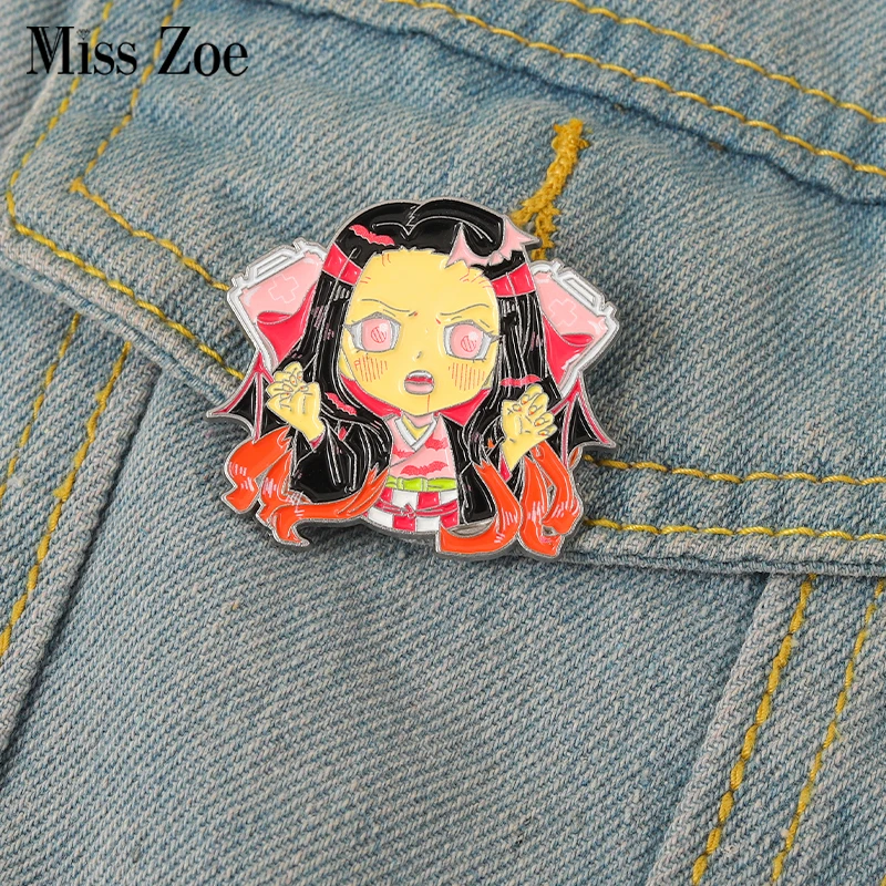 Kamado Nezuko Enamel Pins Custom Anime Girl Brooches Lapel Badges Cartoon TV Series Character Jewelry Gift for Fans Friends images - 1
