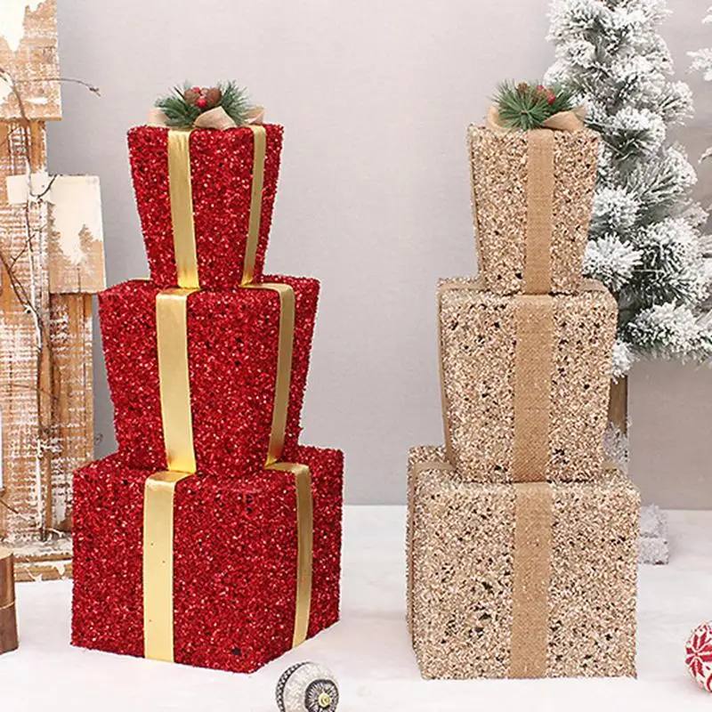 

Christmas Decorative Gift Box 3 Pieces Gift Boxes Ornaments Gift Box for Indoor Outdoor Christmas Decorations Under Tree Holiday