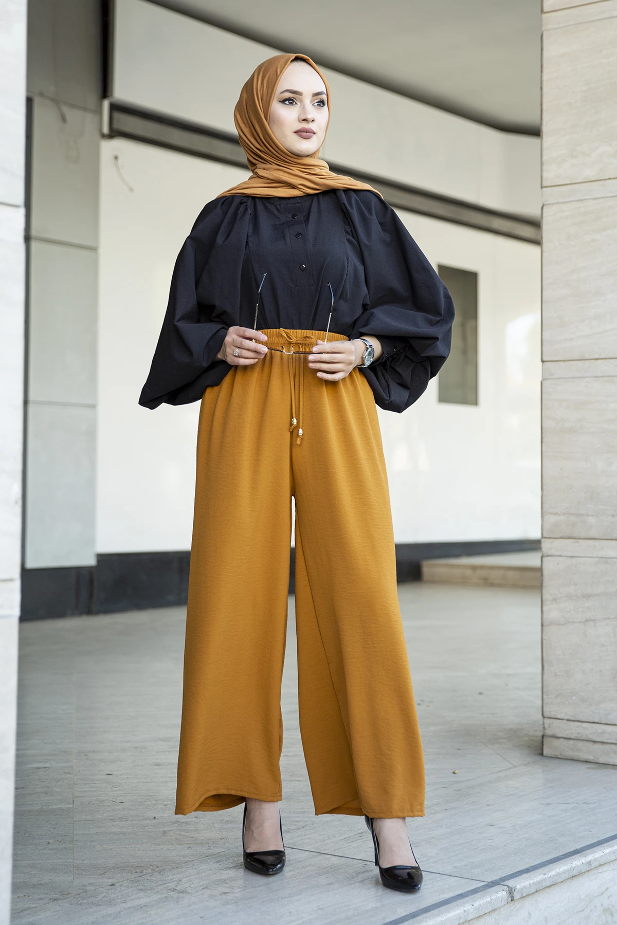 Телескопические брюки Aerobin E-горчичный зимний осенний сезон 2021 головной платок