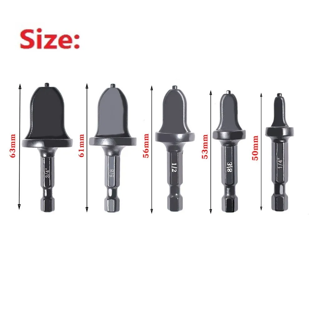 

1/5pcs 6.35mm HEX Shank Bearing Steel Tube Expander Tool Drill Bit Set 3/4" 5/8" 1/2" 3/8" 1/4" For Expand HVAC Pipes