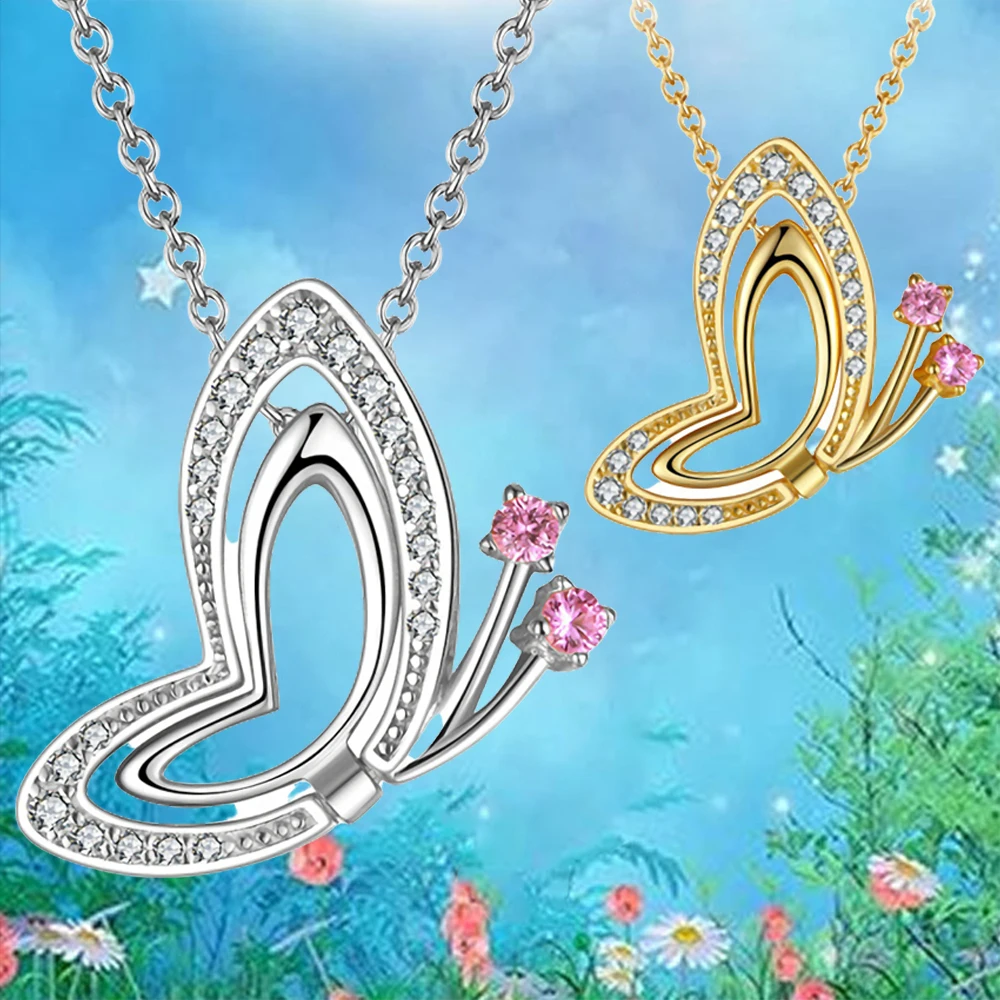 

цепочка на шею женская бижутерия подвеска на шею ожерелье подарок на 8 марта кЖенское колье с подвеской-бабочкой, розовое ожерелье с трехмер...