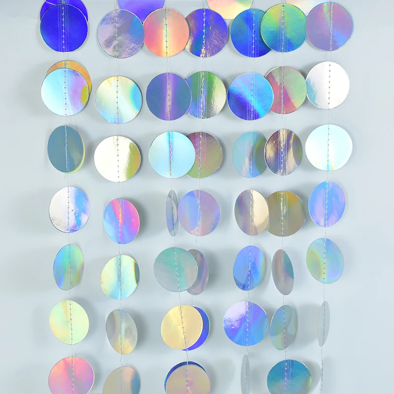

4M Laser Mirror Paper Round Garland Flash Banner Happy Birthday Wedding Party Wall Hanging Decoration Kids Baby Shower Supplies