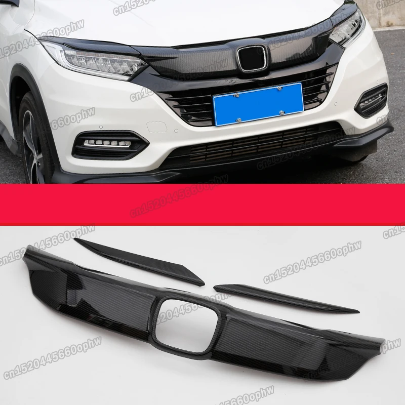 

carbon fiber car front grille logo net trims decoration for honda hr-v 2019 2020 2021 2022 accessories exterior auto styling