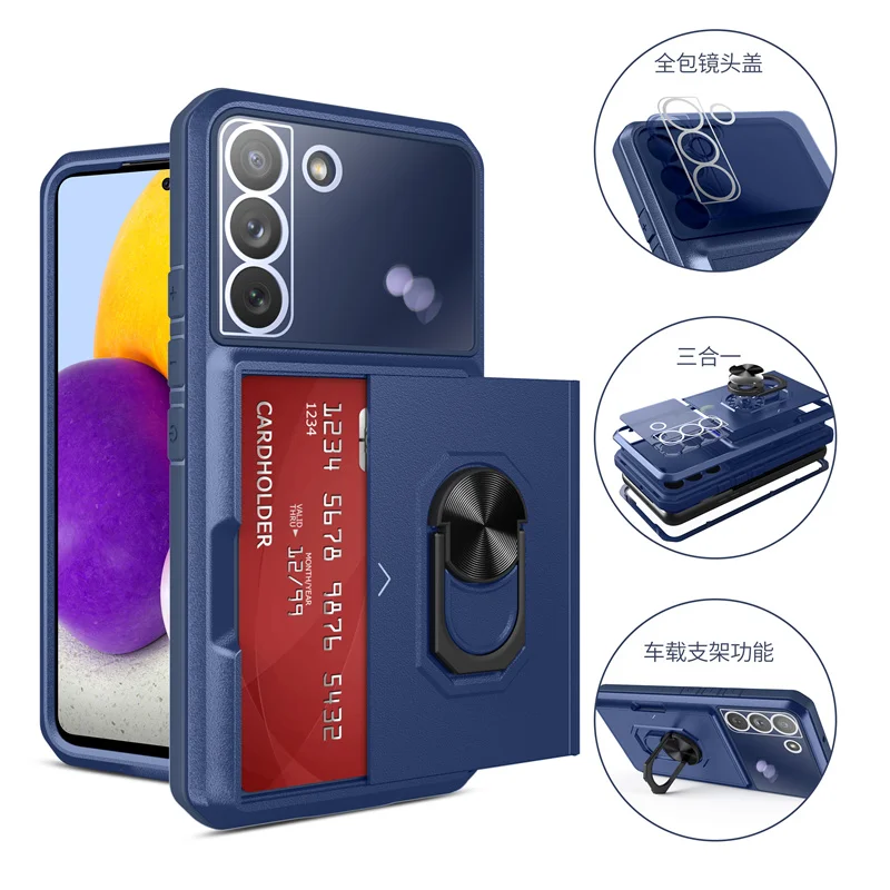 

For Samsung S22 S22Plus S22 Ultra Armor Drop Bracket Ring Magnetic Car Protective Phone Case For Galaxy S22 Card Slot Phone Case