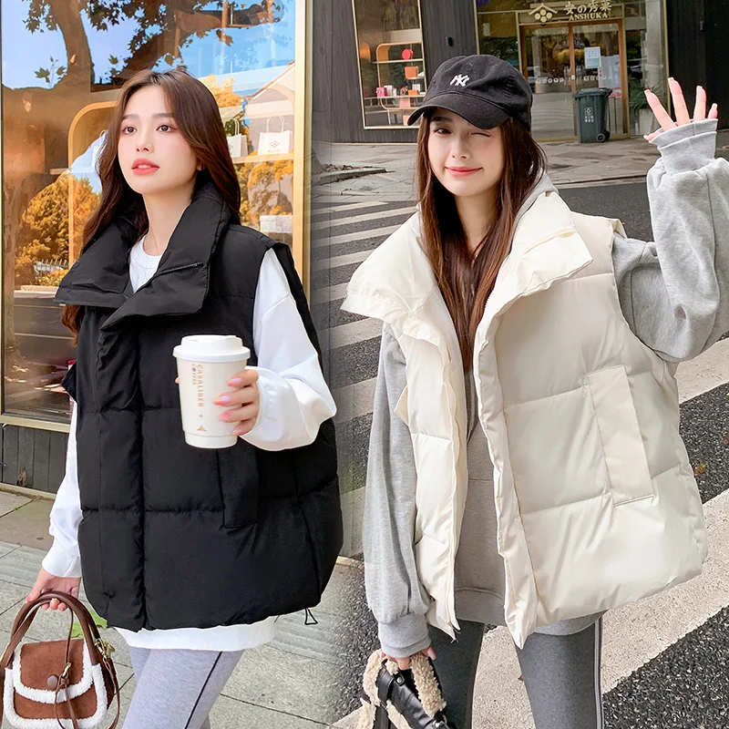 Winter Jacket Women Parkas Vest 2022 New Snowsuit Fashion Sleeveless Loose Korean Solid Pocket Large Size Female Casual Coats