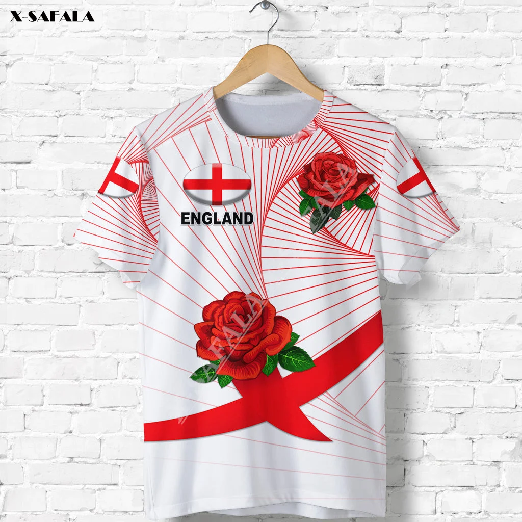 

England Rugby Rose Six Union Leagues Rugby Sport 3D Print T-Shirts Tops Tees Short Sleeve Casual Milk Fibe High End Quick Dry