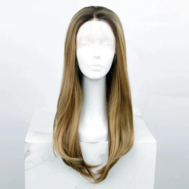 Светло-коричневый золотистый блондин натуральный прямой парик синтетический