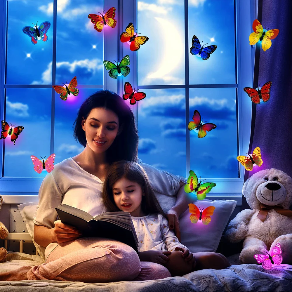 KUUPLE colorful changing butterfly LED wall sticker light stickable 3D home decor DIY living room wall sticker images - 6