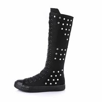 women fashion sports high boots classic canvas knee length rhinestones retro wild street outdoor daily casual shoes kc231