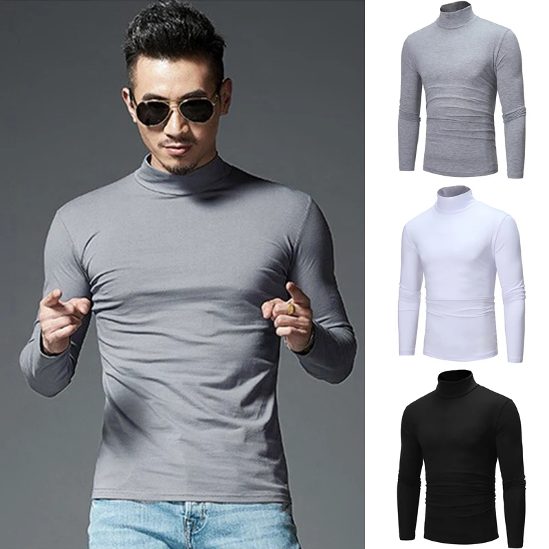 

Winter Warm Half High Collar Fashion Thermal Underwear Men Mock Neck Basic Plain T-shirt Blouse Pullover Long Sleeve Top Fashion