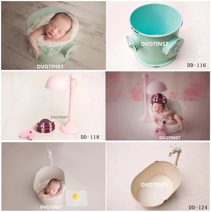 Dvotinst Newborn Photography Props Iron Creative Posing Bucket Bathtub for Baby Photo Shooting Accessories Infant Studio | Детская