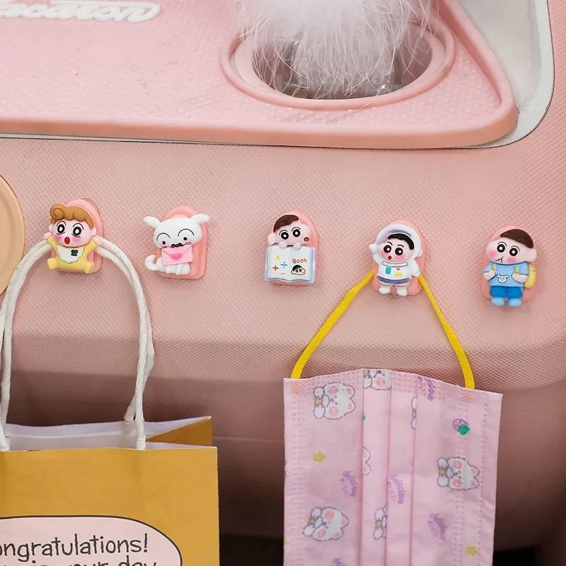 

5pcs Kawaii Crayon Shin-chan Car Hook Anime Multifunctional Car Front Row Items Storage Mini Hook Cute Car Interior Accessories