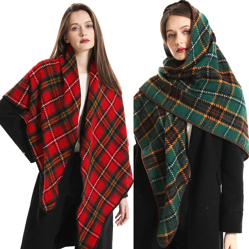 

2023 Women Winter Scarf Cashmere Hijab Plaid Shawl Neck Wrap Thick Blanket Warm Stoles Lady Pashmina Bandana Triangle Scarves