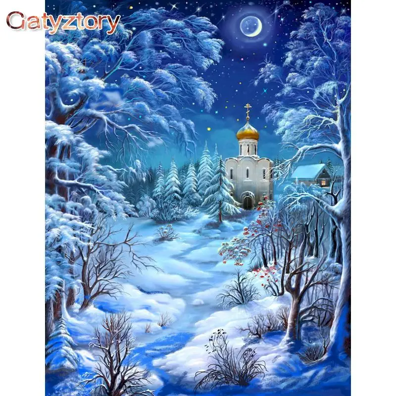 

GATYZTORY Frame DIY Painting By Numbers Snow Castle Coloring By Numbers Paint On Canvas Handpainted Oil Painting For Home Art