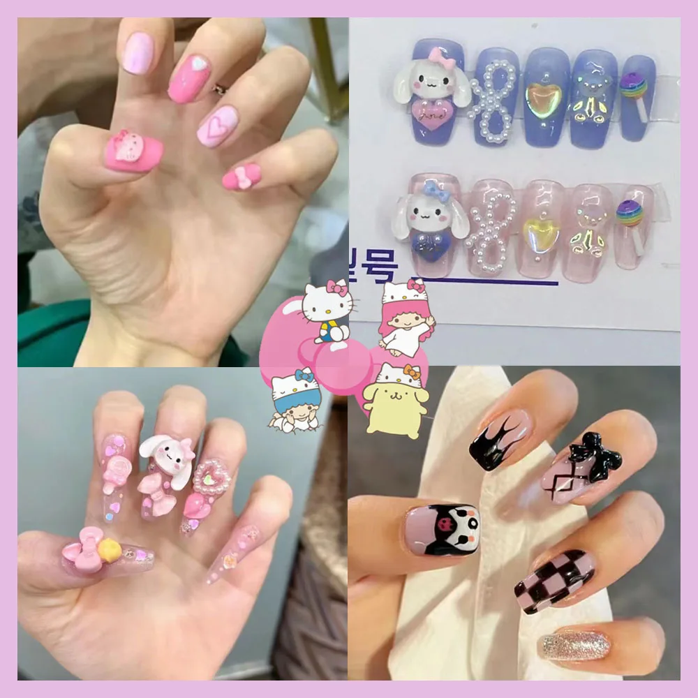 Sanrioed Kitty Cinnamoroll Kuromi My Melody Purin Kirby-pegatinas de repuesto para uñas, bonitas, de Anime Kawaii, para adultos y niños