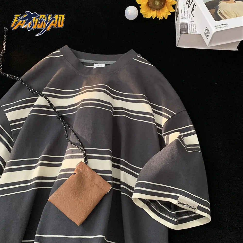 

Футболка Мужская/женская с коротким рукавом, уличный Свободный Топ в стиле ретро, в стиле хип-хоп, в полоску, в стиле Харадзюку, для отдыха, на лето