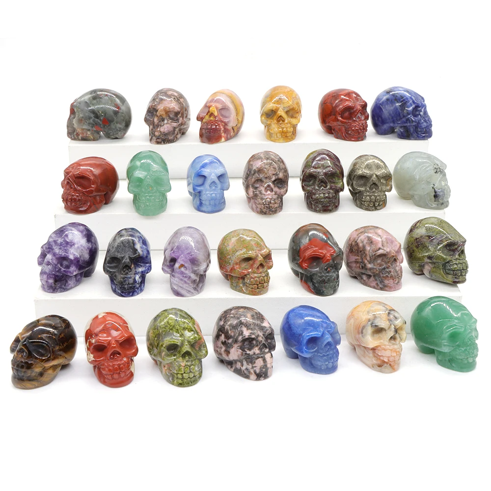 

5 PCS/ Set Skull Statue Natural Stone Carved Decor Healing Crystal Reiki Figurine Spiritual Wicca Supplies Gems Wholesale Lots