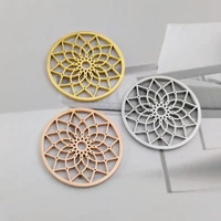5pcslot stainless steel round necklace pendant kaleidoscope design hollow gold color charms neckalce diy accessories wholesale
