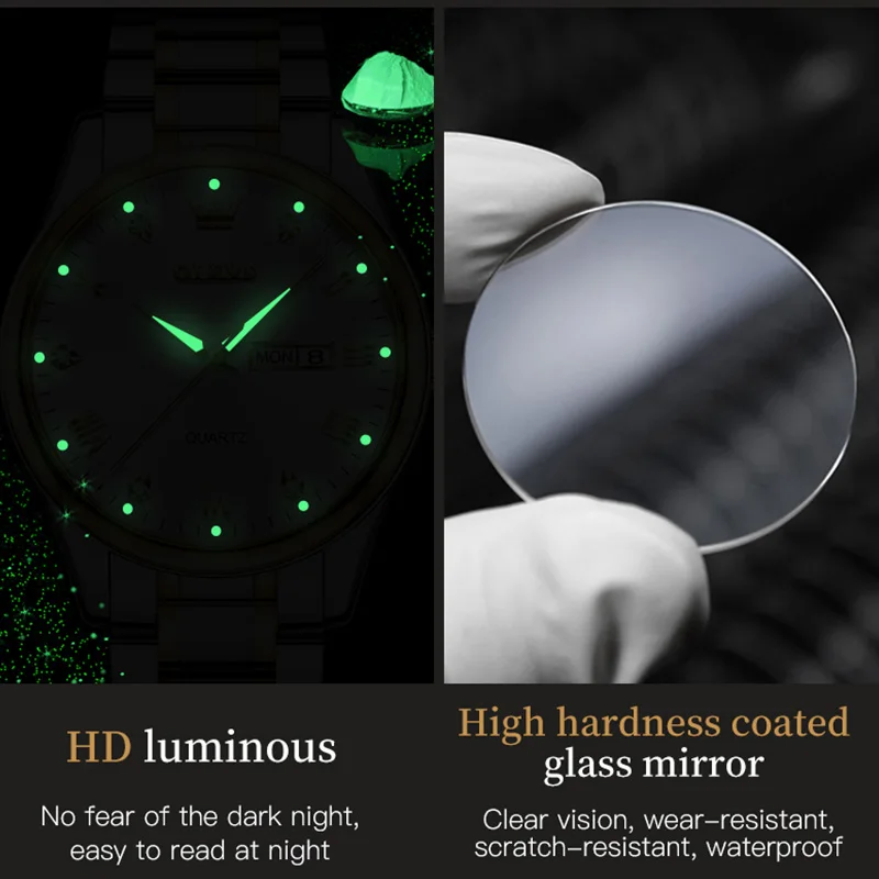 OLEVS 2022 New Couple Business HD Luminous Diamond Double Calendar 30M Waterproof  Stainless Steel Bracelet Quartz Watches 5563