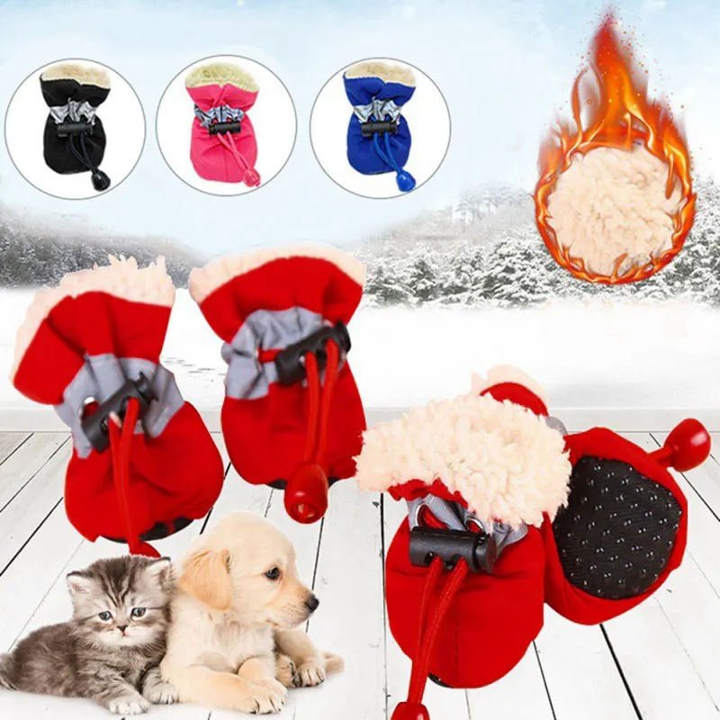 

Winter 4pcs/set Waterproof Pet Dog Shoes Anti-slip Rain Snow Boots Warm for Small Cats Puppy Dogs Socks Booties Dog Boots Socks