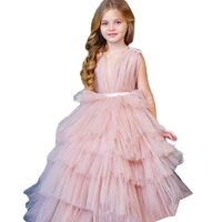 new pink baby girls clothes birthday dresses withapplique kids formal wear baptism dresses with headband