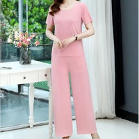 2 piece sets womens outfits summer short sleeve o neck tee topswide leg pants suits two piece set ropa de mujer tracksuit