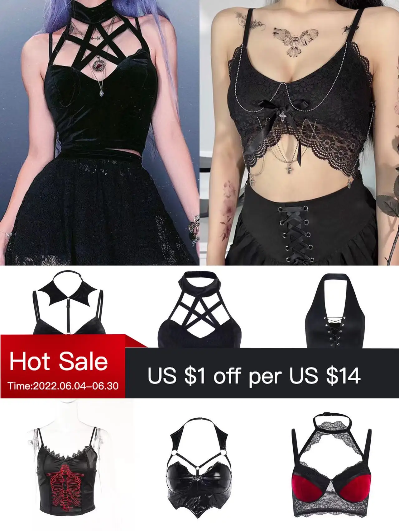 

Mall Goth Velvet Black Lace gothic tops Trim Emo Alternative Aesthetic Crop Tops Y2K Crop Tops Women Backless Sexy Strap Tanks