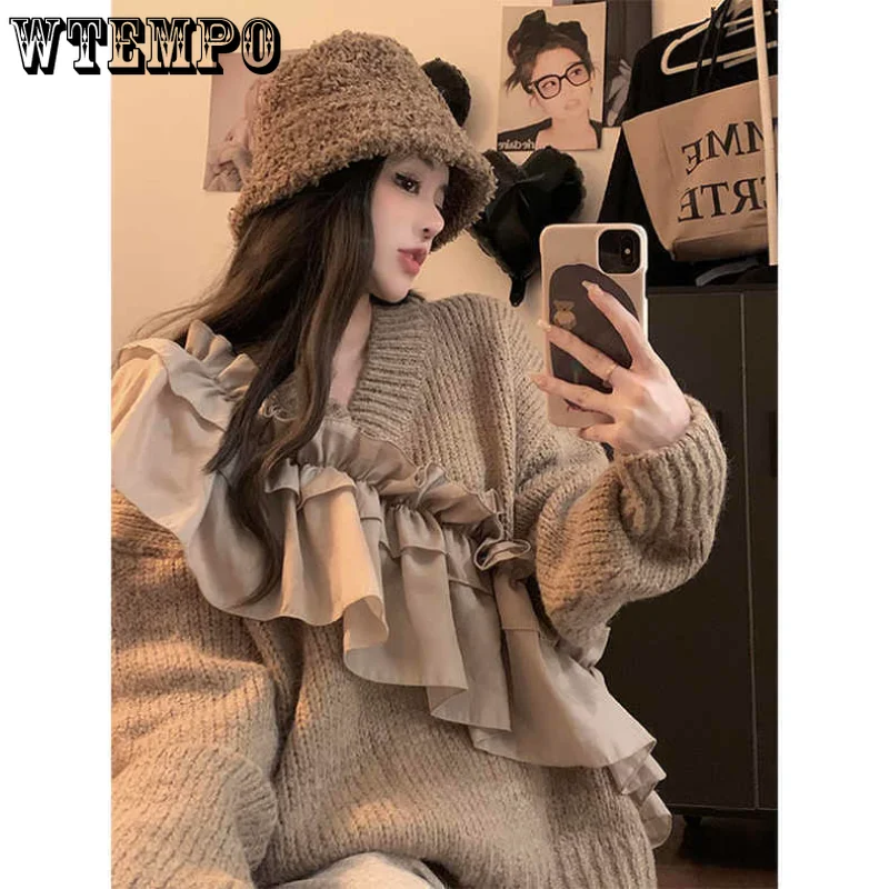 

Женский свитер WTEMPO, кружевной пуловер, плотный теплый Модный повседневный трикотажный корейский женский зимний топ, оптовая продажа