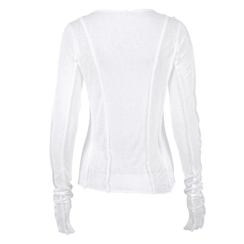 Женская белая футболка с круглым вырезом и длинным рукавом элегантная желтая