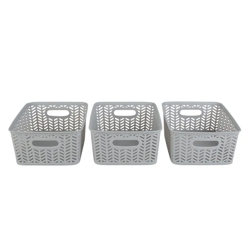

3 Pack Small Herringbone Plastic Storage Basket In Grey