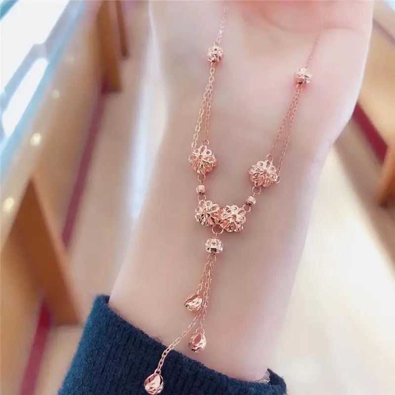 

Russian Purple Gold Tassel Hollow Flower Necklace Women's Simple Fashionable Elegant Rose Colored Gold One-Piece Clavicle Chain