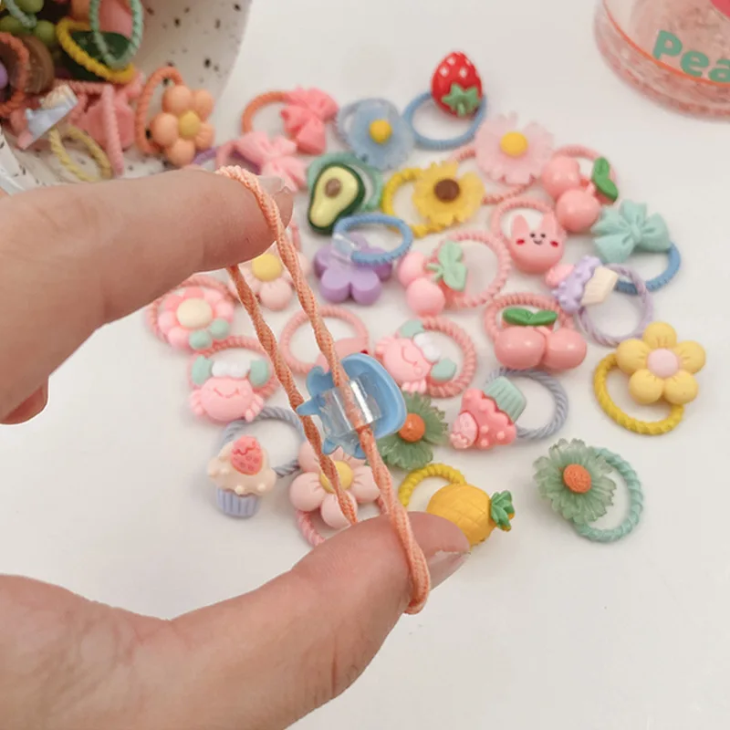 

10PCS Flower Fruit Baby Girl Headband Elastic Hair Bands Kids Ponytail Holder Hair Tie Rubber Bands for Weaving Hair Accessories