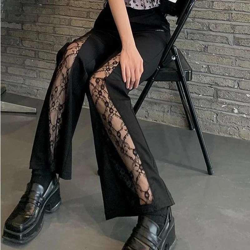

F GIRLS Flare Pants Women Summer S-5XL Ulzzang Design Simple Aesthetic Lady Lace Trouser Soft Trendy Retro Street Sexy Cosy