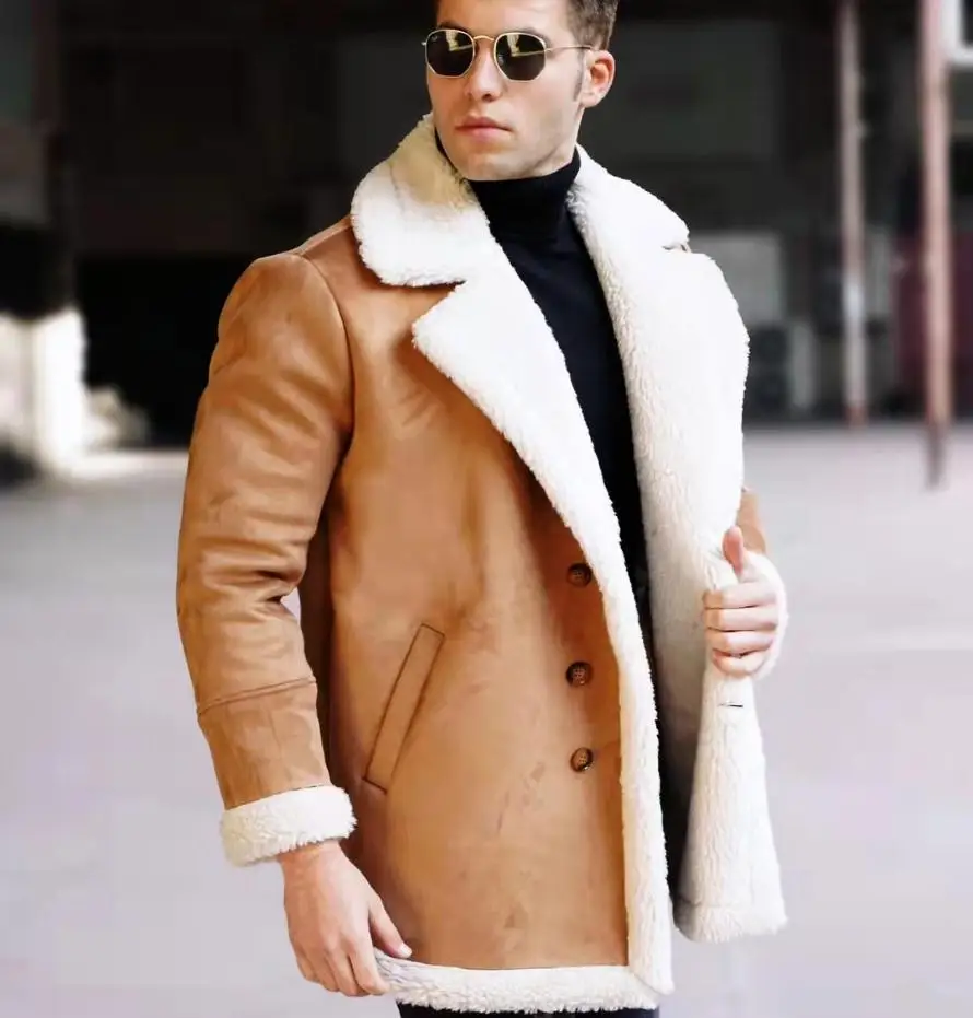 

Fur-in-one Men's Jacket Thickened Mid-length Jackets 2022 Autumn&winter New Fashion Street Airport Warm Fashionable Men Clothing